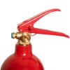Close up of the head of a refurbished 2kg co2 fire extinguisher showing the handle and valve mechanism