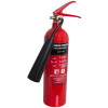 2kg refurbished red co2 fire extinguisher with black identifier label and frost free horn