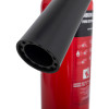 a close up image of the black frost free horn to a refurbished 2kg co2 fire extinguisher