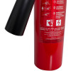 a close up image of the bottom of the red refurbished 2kg co2 fire extinguisher and the black frost free horn