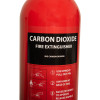 a close up image of the black label identifier on the carbon dioxide fire extinguisher