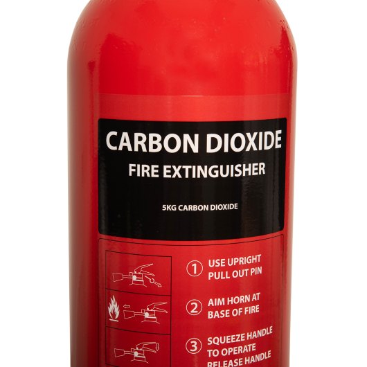 refurbished 5kg co2 fire extinguisher showing the horn at the top