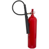 a side image of the refurbished 5kg co2 fire extinguisher with hose and horn attached