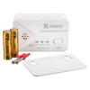 Kidde carbon monoxide alarm with two AA batteries, white back plate and two fixing screws with red plugs