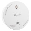 angled view of kidde battery optical smoke alarm with test button and vent holes visible