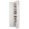 Side view of a white smoke alarm showing ventilation slots and curved design