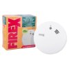 kidde firex mains powered optical smoke alarm alkaline battery backup shown with packaging box behind the alarm unit