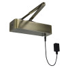 Rut24Ehdcab Rutland Responder Electromagnetic Antique Brass Door Closer front view showing arm and connected black control box