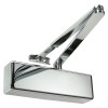 Image of Rut3204Pn Rutland Door Closer in polished nickel showing the front side and arm mechanism