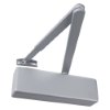 Silver rutland door closer with a square body and attached arm shown against a white background