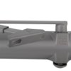 Closeup of the arm bracket on the Rutland overhead door closer silver showing detail of the metal component