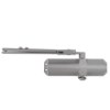 front view of rutland overhead door closer silver showing the main body and arm in a silver finish