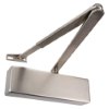 Rutland door closer satin finish with a square body and angled arm in brushed metal effect