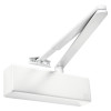 Rut3204W Rutland Door Closer White front view showing the rectangular body and arm mechanism in white finish