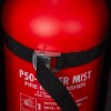Closeup of the strap and metal clasp on a thomas glover fire extinguisher cabinet