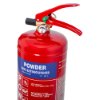 Top view of the red powerx 3kg powder extinguisher showing the handle and pressure gauge