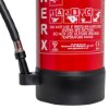 Bottom view of the powerx 4kg powder extinguisher showing the base and attached hose connection