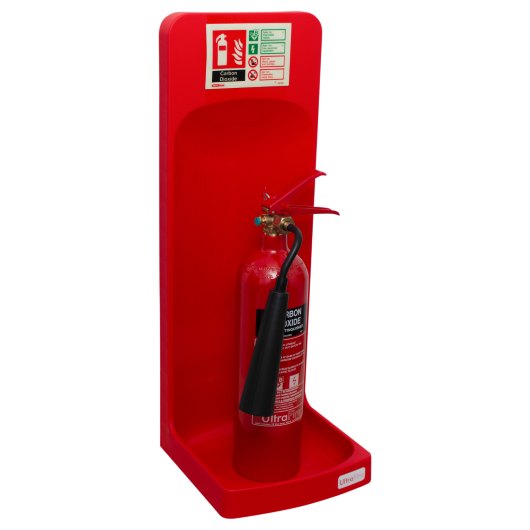 ultrafire single premium stand red shown at an angle with a co2 extinguisher placed inside the stand
