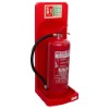 Red ultrafire single premium stand shown angled with attached water mist extinguisher and hose