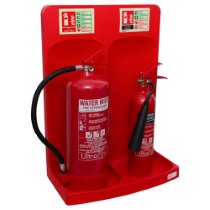 Ultrafire Double Premium Stand Red Ultrafire double premium stand red showing two extinguishers angled and mounted on the stand