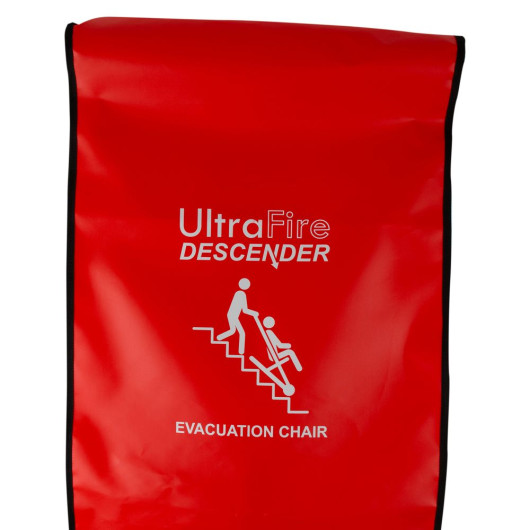 Red Ufechaircov Ultrafire Descender Cover Top with white evacuation chair graphic and black trim edges