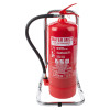 ultrafire extinguisher stand chrome single showing the front with a water mist fire extinguisher mounted on it
