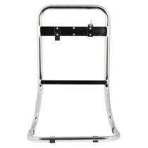 Front view of a double chrome extinguisher stand with curved frame and black mounting bracket