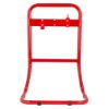 Front view of a double red extinguisher stand showing its tubular metal frame and mounting features