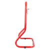 Side view of a double red extinguisher stand showing its tubular metal frame and base supports