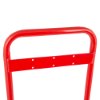 Top view of the double red extinguisher stand showing the curved handle and mounting bar with holes