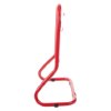 Side view of a red ultrafire extinguisher stand double frame made of metal tubing with hooks and base supports