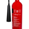 Close-up of the ultrafire 2kg co2 extinguisher showing the red cylinder body and detailed label information