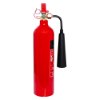 Side view of the red Ultrafire 2kg CO2 extinguisher showing the valve and nozzle