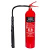 Front view of an ultrafire 5kg co2 extinguisher showing the red cylinder and black hose with handle