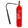 Side view of an Ultrafire 5kg CO2 extinguisher showing the red cylinder and attached black hose
