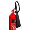 top view of ultrafire 5kg co2 extinguisher showing red cylinder with black hose and handle