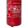 bottom view of the red ultrafire 1kg powder extinguisher showing warning labels and manufacturer details