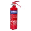 Front view of ultrafire 1kg powder extinguisher showing red body and label with instructions and icons