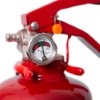Gauge showing pressure on the ultrafire 1kg powder extinguisher with red lever and orange seal visible