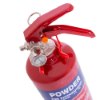 Ultrafire 1kg powder extinguisher with handle angled and pressure gauge visible from above