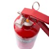Close-up of the handle top on the ultrafire 1kg powder extinguisher showing the lever and safety pin