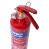 Ultrafire 1kg powder extinguisher shown from a top angled view highlighting the handle and pressure gauge