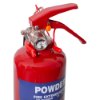 Close-up top view of an ultrafire 1kg powder extinguisher showing the handle and pressure gauge