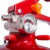 Closeup of the gauge on an ultrafire 2kg powder extinguisher showing pressure levels in bar