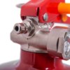 Closeup of the nozzle and metal fittings on the ultrafire 2kg powder extinguisher