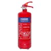 Front view of ultrafire 2kg powder extinguisher showing label and red body