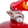 Close up of the nozzle and pressure gauge on an ultrafire 2kg powder extinguisher