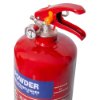 Top angled view of the red ultrafire 2kg powder extinguisher showing the pressure gauge and handle