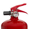Closeup of the gauge on an ultrafire 2kg powder extinguisher showing pressure levels in bar