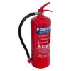 Ultrafire 6kg powder extinguisher shown at an angled view with red body and black hose attached